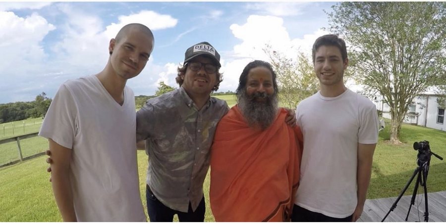 Bob and crew with a swami after an interview